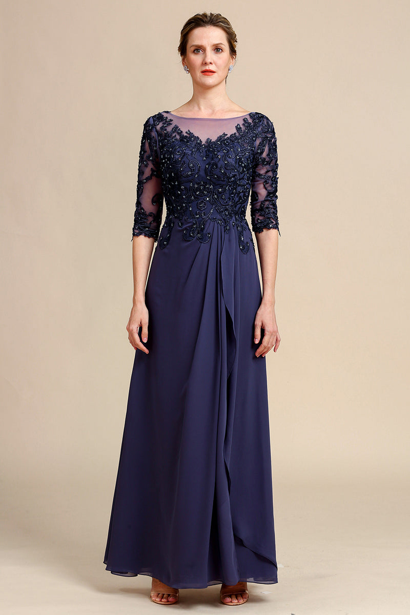 Load image into Gallery viewer, Long Sleeves Blue Mother of the Bride Dress with Appliques