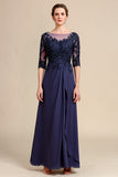 Long Sleeves Blue Mother of the Bride Dress with Appliques