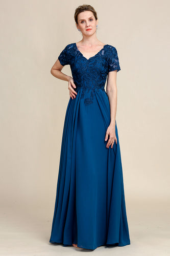 Blue A Line Mother of the Bride Dress with Appliques