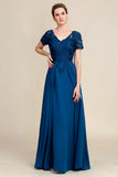 Blue A Line Mother of the Bride Dress with Appliques