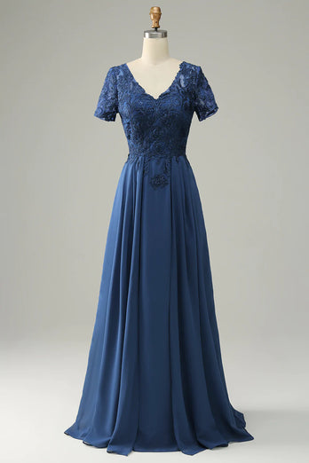 Blue A Line Mother of the Bride Dress with Appliques