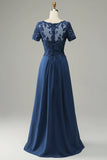 Blue A Line Mother of the Bride Dress with Appliques