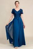 Blue A Line Mother of the Bride Dress with Appliques