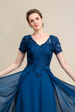 Blue A Line Mother of the Bride Dress with Appliques