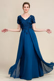 Blue A Line Mother of the Bride Dress with Appliques