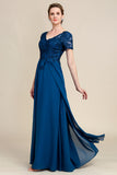 Blue A Line Mother of the Bride Dress with Appliques