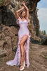 Load image into Gallery viewer, Mermaid Sweetheart Purple Sequins Long Prom Dress with Feather