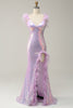 Load image into Gallery viewer, Mermaid Sweetheart Purple Sequins Long Prom Dress with Feather