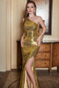 Load image into Gallery viewer, One Shoulder Gold Sequin Prom Dress with Slit