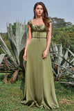 Army Green Off the Shoulder Long Bridesmaid Dress with Slit