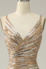 Load image into Gallery viewer, Sheath V Neck Golden Sequins Long Prom Dress with Open Back