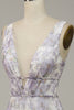 Load image into Gallery viewer, Ivory Purple Printed V-Neck Prom Dress With Slit