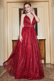 Spaghetti Straps Burgundy A Line Prom Dress