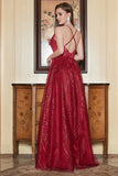 Spaghetti Straps Burgundy A Line Prom Dress