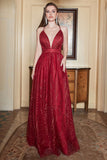 Spaghetti Straps Burgundy A Line Prom Dress