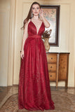 Spaghetti Straps Burgundy A Line Prom Dress