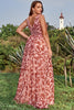 Load image into Gallery viewer, A Line V Neck Deep Rust Printed Plus Size Prom Dress with Split Front