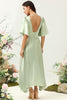 Load image into Gallery viewer, A Line Deep V Neck Light Green Wedding Guest Dress with Half Sleeves