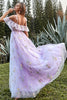Load image into Gallery viewer, A-Line V-Neck Spaghetti Straps Embroidery Lavender Long Prom Dress with Slit