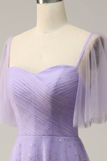 Off Shoulder Lavender Prom Dress with Ruffles