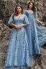 Load image into Gallery viewer, A Line V Neck Grey Blue Plus Size Prom Dress with Appliques