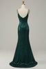 Load image into Gallery viewer, Dark Green Sequined Spaghetti Straps Prom Dress With Slit