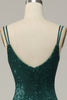 Load image into Gallery viewer, Dark Green Sequined Spaghetti Straps Prom Dress With Slit