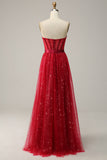 Red Strapless Tulle Corset Prom Dress