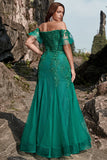 Mermaid Off the Shoulder Dark Green Plus Size Prom Dress with Appliques