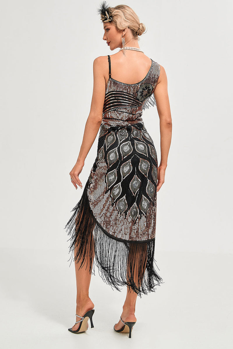 Load image into Gallery viewer, Black Spaghetti Straps Gatsby Fringed Flapper Dress