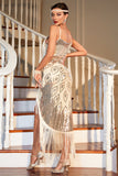 Champagne Spaghetti Straps Gatsby Fringed Flapper Dress