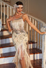 Load image into Gallery viewer, Champagne Spaghetti Straps Gatsby Fringed Flapper Dress