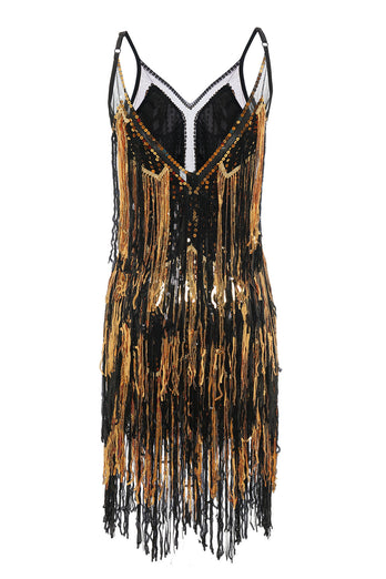 Black Golden Fringes 1920s Dress with Sequins