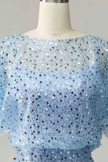 Grey Blue Sequins Bodycon Cocktail Dress