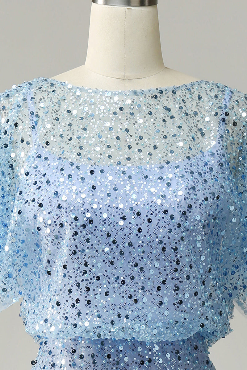 Load image into Gallery viewer, Grey Blue Sequins Bodycon Cocktail Dress