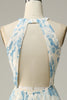 Load image into Gallery viewer, Blue Floral Boho Long Chiffon Bridesmaid Dress