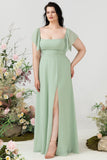 Off the Shoulder Plus size Bridesmaid Dress with Slit