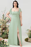 Off the Shoulder Plus size Bridesmaid Dress with Slit