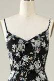 Black White Flower Boho Chiffon Bridesmaid Dress