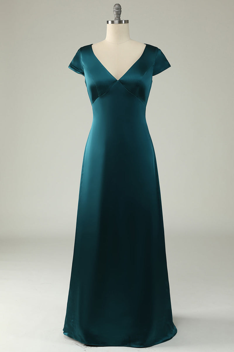 Load image into Gallery viewer, A Line V Neck Dark Green Plus Size Bridesmaid Dress with Open Back