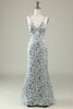 Load image into Gallery viewer, Grey Green Mermaid Floral Bridesmaid Dress