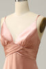Load image into Gallery viewer, Blush Spaghetti Straps A Line Bridesmaid Dress With Slit