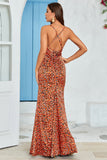 Simple Copper Mermaid Backless Long Wedding Guest Dress