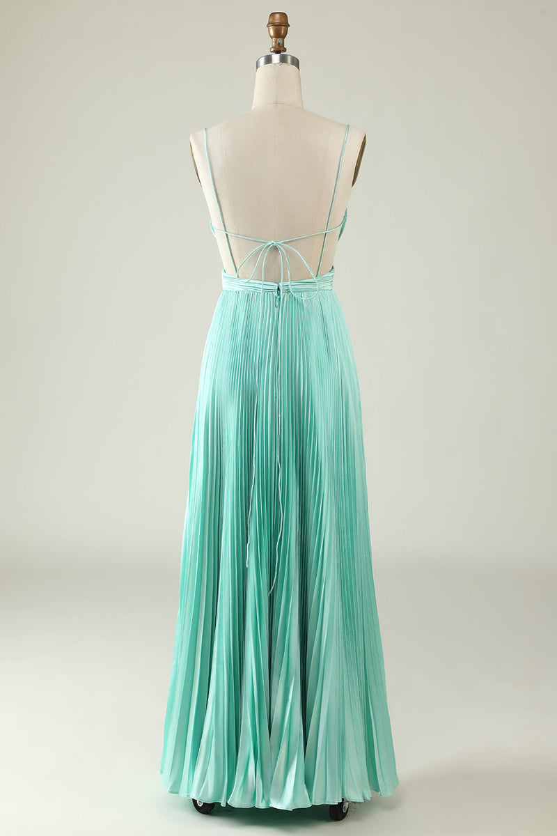 Load image into Gallery viewer, Mint Green Pleated Long Bridesmaid Dress