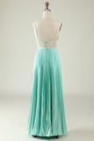 Mint Green Pleated Long Bridesmaid Dress