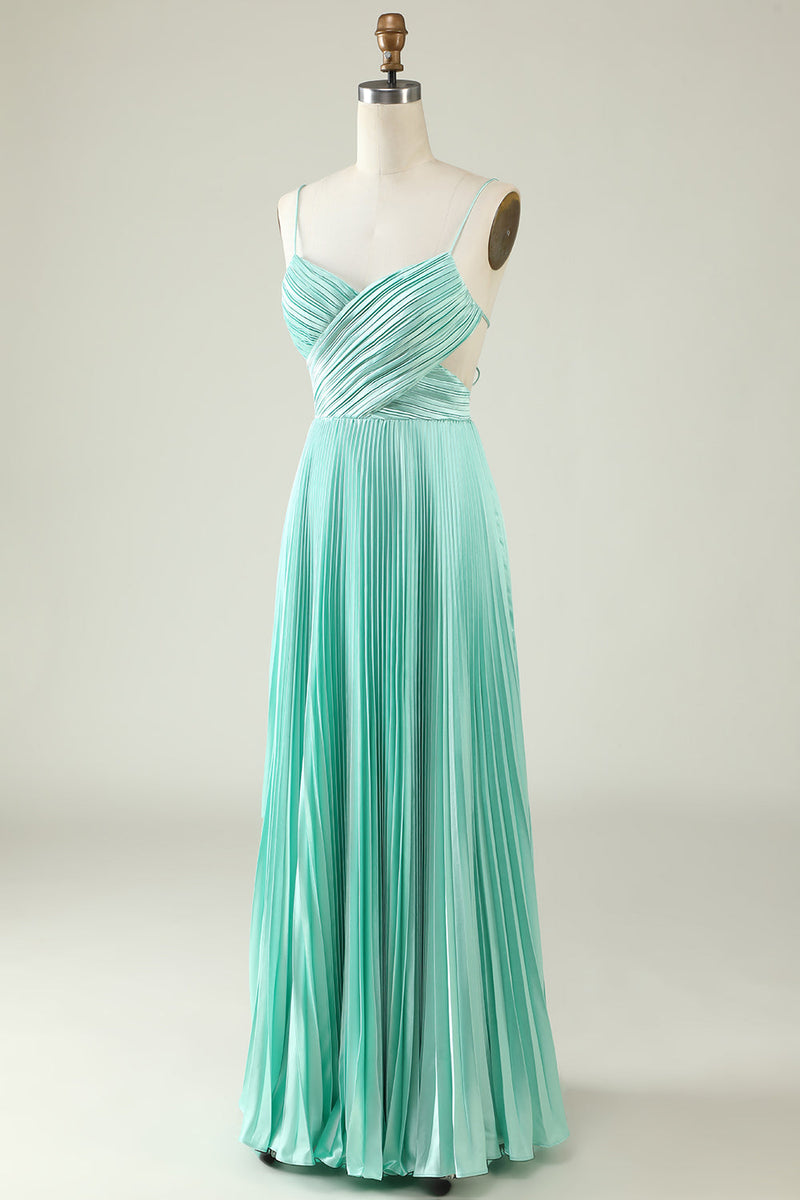 Load image into Gallery viewer, Mint Green Pleated Long Bridesmaid Dress