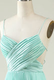 Mint Green Pleated Long Bridesmaid Dress