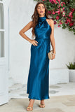 Ink Blue Round Neck Long Wedding Guest Dress