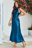 Load image into Gallery viewer, Ink Blue Round Neck Long Wedding Guest Dress