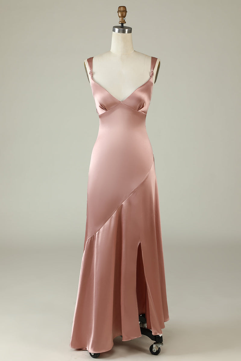Load image into Gallery viewer, Blush Asymmetrical Bridesmaid Dress with Slit